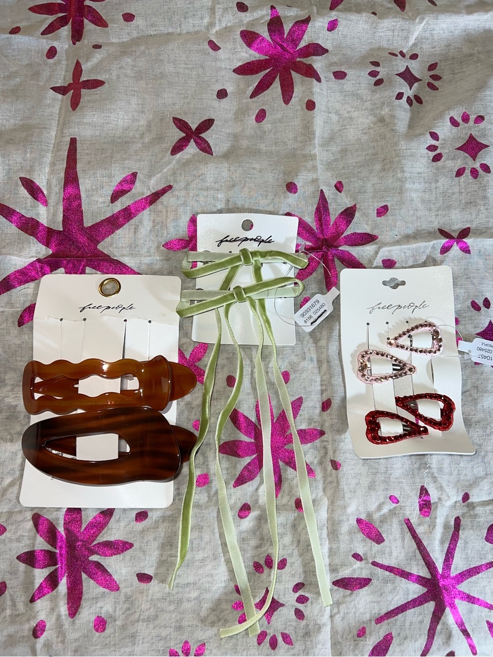 Free People Hair Clips Sets in Brown, Green, Pink/ Red Bundle of 3 NWT